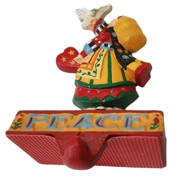 VTG Mary Engelbreit Cast Iron Stocking Hanger Christmas PEACE Girl Dove Holder - Picture 6 of 14